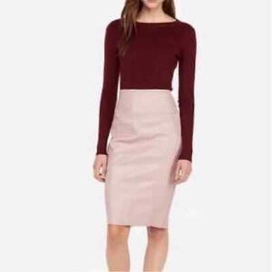NWT Express Pale Pink High Waist Faux Leather Pencil Skirt Size 8